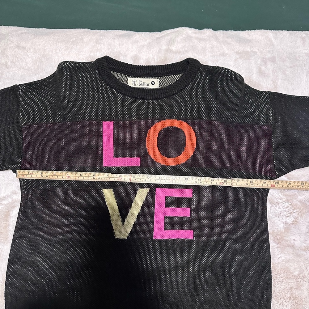 The Tellier LOVE Graphic Knit Sweater Black Rainbow Stripe Women’s Small - Picture 7 of 8